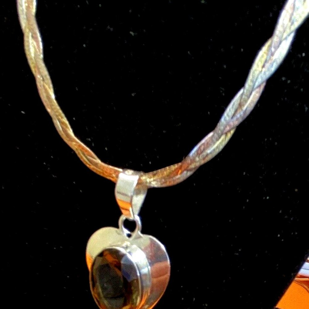 Vintage 925 Sterling Silver Smoky Quartz Pendant and Sterling 18" Chain Necklace